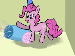 Size: 1600x1200 | Tagged: safe, artist:kachu-applekiwi, pinkie pie, pony, g4, female, hat, party cannon, party hat, solo