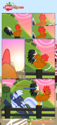 Size: 1919x4225 | Tagged: safe, artist:estories, oc, oc only, oc:silverlay, original species, pony, umbra pony, unicorn, comic:a(pple)ffection, comic, female, fence, high res, mare, rooster, sweet apple acres