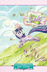 Size: 1988x3054 | Tagged: safe, artist:sara richard, idw, spike, twilight sparkle, dragon, dragonfly, pony, unicorn, g4, levitation, magic, telekinesis, traditional art