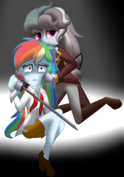 Size: 2100x3000 | Tagged: safe, artist:geraritydevillefort, rainbow dash, the count of monte rainbow, equestria girls, g4, clothes, crossover, crying, high res, looking at you, rainbow dantes, self paradox, smiling, sword, the count of monte cristo, this will end in death, this will end in tears, this will end in tears and/or death, weapon