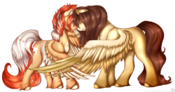 Size: 2978x1555 | Tagged: safe, artist:11-shadow, oc, oc only, pegasus, pony, duo, eyes closed, simple background, transparent background