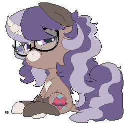Size: 250x250 | Tagged: safe, artist:curiouskeys, oc, oc only, oc:curious keys, hinny, pony, unicorn, animated, blinking, chibi, curved horn, fluffy, gif, glasses, horn, pixel art, simple background, solo, transparent background