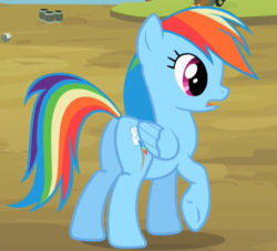 Size: 467x424 | Tagged: safe, screencap, rainbow dash, pegasus, pony, g4, the mysterious mare do well, butt, cropped, female, mare, open mouth, plot, raised hoof, solo
