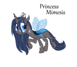 Size: 1544x1349 | Tagged: safe, artist:torusthescribe, oc, oc only, oc:mimesis, changeling, changeling queen, changepony, hybrid, blue changeling, changeling queen oc, eyelashes, female, interspecies offspring, offspring, parent:queen chrysalis, parent:shining armor, parents:shining chrysalis, raised hoof, simple background, solo, story included, transparent background