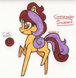Size: 1024x1047 | Tagged: safe, artist:biskhuit, oc, oc only, oc:cinnamon sweet, earth pony, pony, female, mare, raised hoof, raised leg, reference sheet, solo, traditional art