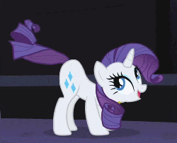 Size: 250x202 | Tagged: safe, edit, edited screencap, screencap, rarity, pony, unicorn, friendship is magic, g4, animated, butt shake, female, gif, mare, solo, speed up, tail, tail wag, tail whip, talking, twerking