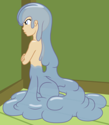 Size: 2468x2824 | Tagged: safe, artist:badumsquish, derpibooru exclusive, oc, oc only, oc:jiggle, centaur, goo pony, hybrid, original species, slime girl, angry, corner, crossed arms, female, frown, goo centaur, high res, interspecies offspring, offspring, parent:oc:anon, parent:oc:generic messy hair anime anon, parent:oc:tremble, pouting, sitting, solo, time out