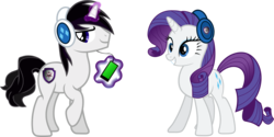 Size: 10557x5277 | Tagged: safe, artist:barrfind, rarity, oc, oc:barrfind, pony, unicorn, g4, absurd resolution, aura, canon x oc, cellphone, cutie mark, female, headphones, love, male, mare, phone, rarifind, shipping, simple background, smiling, stallion, straight, transparent background, vector