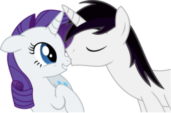 Size: 3942x2613 | Tagged: safe, artist:barrfind, rarity, oc, oc:barrfind, pony, unicorn, g4, canon x oc, eyes closed, female, giggling, high res, kissing, love, male, nose kiss, rarifind, shipping, simple background, straight, transparent background, vector