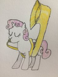 Size: 1024x1365 | Tagged: safe, artist:puffedcheekedblower, sweetie belle, pony, g4, blowing, cute, diasweetes, drawing, eyes closed, female, mare, musical instrument, older, older sweetie belle, puffy cheeks, solo, sousaphone, traditional art, tuba