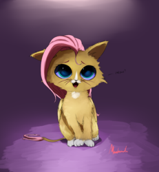 Size: 1000x1080 | Tagged: safe, artist:miokomata, fluttershy, cat, g4, catified, cute, female, fluttercat, hnnng, kitten, looking at you, open mouth, shyabetes, solo, species swap