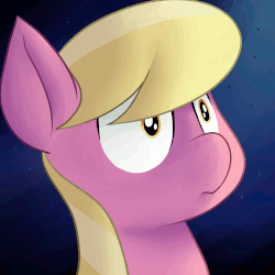 Size: 2000x2000 | Tagged: safe, artist:anontheanon, lily, lily valley, earth pony, pony, g4, animated, dexter's laboratory, female, gif, gradient background, high res, mare, solo, the horror, thousand yard stare, vein