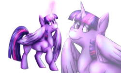 Size: 2226x1351 | Tagged: safe, artist:poke-chan145, twilight sparkle, alicorn, pony, g4, female, glowing horn, horn, raised hoof, simple background, smiling, solo, transparent background, twilight sparkle (alicorn)