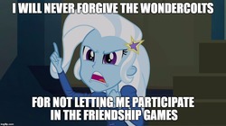 Size: 896x500 | Tagged: safe, edit, edited screencap, screencap, trixie, equestria girls, g4, cropped, female, image macro, meme, solo, trixie yells at everything