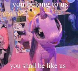 Size: 400x364 | Tagged: safe, edit, edited screencap, screencap, twilight sparkle, alicorn, cyberman, pony, robot, g4, animated, assimilation, conversion, doctor who, gif, image macro, irl, meme, photo, robotwi, tomb of the cybermen, toy fair, toy fair 2017, twilight sparkle (alicorn), welcome to the herd, what has science done