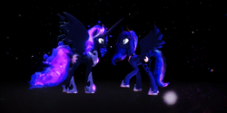 Size: 2000x1000 | Tagged: safe, artist:red-moo-klonoa-fan, princess luna, oc, oc:king cosmos, alicorn, pony, g4, 3d, alicorn oc, celestia and luna's father, father and child, father and daughter, female, horn, male, mmd, wings