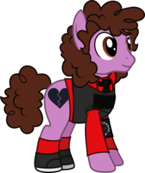 Size: 1028x1220 | Tagged: safe, artist:lightningbolt, derpibooru exclusive, earth pony, pony, g4, .svg available, armband, clothes, curly hair, happy, male, my chemical romance, necktie, ponified, ray toro, shirt, shoes, show accurate, simple background, smiling, socks, solo, stallion, svg, three cheers for sweet revenge, transparent background, undershirt, vector, vest