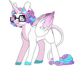 Size: 3500x3000 | Tagged: safe, artist:scarletskitty12, princess flurry heart, alicorn, pony, g4, alternate hairstyle, cute, female, flurrybetes, glasses, high res, leonine tail, looking back, next generation, offspring, older, older flurry heart, simple background, smiling, solo, white background