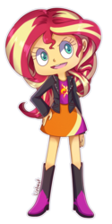 Size: 400x800 | Tagged: safe, artist:lizbeat, sunset shimmer, equestria girls, g4, boots, clothes, cute, female, high heel boots, jacket, leather jacket, simple background, skirt, solo, transparent background