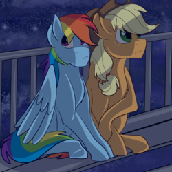 Size: 2048x2048 | Tagged: safe, artist:percy-mcmurphy, applejack, rainbow dash, pony, g4, cowboy hat, female, freckles, hat, high res, lesbian, ship:appledash, shipping, sitting, stetson