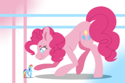 Size: 3000x2000 | Tagged: safe, artist:rdstartie, pinkie pie, rainbow dash, earth pony, pegasus, pony, g4, abstract background, boop, heart eyes, high res, micro, size difference, smoldash, wingding eyes