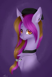 Size: 2377x3509 | Tagged: safe, artist:sofienriquez, oc, oc only, oc:symphony, pony, unicorn, hat, high res, jewelry, necklace, solo
