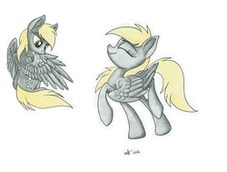 Size: 5928x4480 | Tagged: safe, artist:celestial-rainstorm, derpy hooves, pegasus, pony, g4, absurd resolution, eyes closed, female, mare, preening, raised hoof, simple background, sitting, solo, spread wings