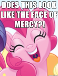 Size: 379x495 | Tagged: safe, pinkie pie, g4, my little pony: the movie, adorable face, cute, excited, eyes closed, face of mercy, happy, image macro, meme, smiling
