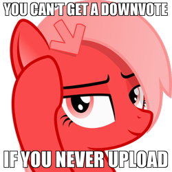 Size: 600x600 | Tagged: safe, artist:arifproject, edit, oc, oc only, oc:downvote, pony, derpibooru, g4, bust, derpibooru ponified, hairclip, image macro, lidded eyes, looking at you, meme, meta, ponified, raised hoof, roll safe, simple background, solo, transparent background, vector, you can't have a nightmare if you never dream