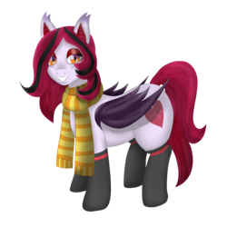 Size: 3300x3300 | Tagged: dead source, safe, artist:afterman, oc, oc only, oc:arrhythmia, bat pony, pony, clothes, high res, looking at you, scarf, simple background, smiling, solo, transparent background