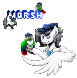 Size: 521x529 | Tagged: safe, anonymous artist, oc, oc only, oc:marshmallow fluffbutt, bird, pegasus, pony, beard, blue eyes, facial hair, hat, jewelry, jontron, male, necklace, pixle, stallion, tongue out