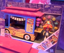 Size: 1175x983 | Tagged: safe, sunset shimmer, equestria girls, g4, doll, equestria girls minis, female, food truck, irl, photo, sunset sushi, toy