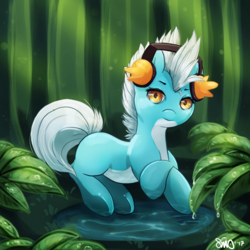 Size: 3000x3000 | Tagged: safe, artist:bean-sprouts, mudkip, pony, crossover, headphones, high res, looking at you, pokémon, ponified, solo
