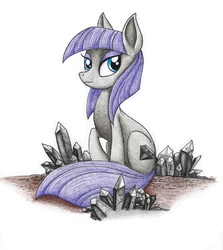 Size: 5040x5648 | Tagged: safe, artist:celestial-rainstorm, maud pie, g4, absurd resolution, crystal, female, simple background, sitting, solo, traditional art, white background, wrong cutie mark