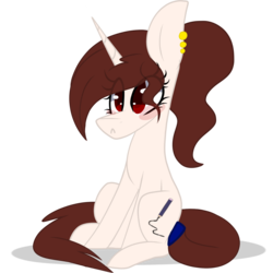 Size: 2048x2048 | Tagged: safe, artist:umiimou, oc, oc only, oc:aniko, pony, unicorn, blushing, high res, simple background, sitting, solo, transparent background