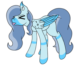 Size: 1937x1681 | Tagged: safe, artist:anxiouslilnerd, artist:aryannahoshi, oc, oc only, oc:mist breeze, pegasus, pony, collaboration, ear fluff, eyes closed, flat colors, raspberry, simple background, solo, tongue out, transparent background