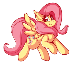 Size: 2481x2172 | Tagged: safe, artist:graphene, fluttershy, g4, cute, female, high res, looking back, shyabetes, simple background, smiling, solo, spread wings, white background