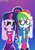 Size: 2919x4169 | Tagged: safe, artist:rainbowyoshi305, rainbow dash, sci-twi, twilight sparkle, equestria girls, g4, accessory swap, bowtie, clothes, compression shorts, female, glasses, gradient background, high res, lesbian, ship:sci-twidash, ship:twidash, shipping, skirt, sunglasses