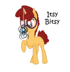 Size: 1372x1417 | Tagged: safe, artist:torusthescribe, oc, oc only, oc:itsy bitsy, pony, spider, star spider, unicorn, duo, female, filly, foal, glasses, horn, offspring, parent:snails, parent:twist, parents:snailstwist, raised hoof, simple background, solo, story included, transparent background, unicorn oc