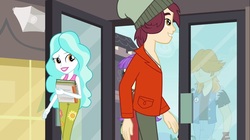 Size: 1100x618 | Tagged: safe, screencap, normal norman, paisley, starlight, valhallen, equestria girls, g4, book, door, flower