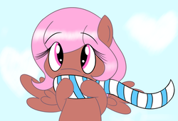 Size: 1269x870 | Tagged: safe, artist:hummingway, oc, oc only, oc:chocolate dip, pegasus, pony, clothes, scarf, solo