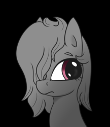 Size: 816x942 | Tagged: safe, artist:lazerblues, oc, oc only, oc:miss eri, earth pony, pony, black background, bust, female, hair over one eye, mare, simple background, solo