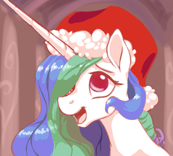 Size: 5000x4500 | Tagged: safe, artist:nadnerbd, princess celestia, alicorn, pony, g4, absurd resolution, bust, cute, cutelestia, female, hair over one eye, hat, open mouth, portrait, santa hat, smiling, solo