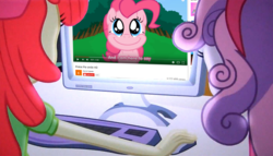 Size: 1256x720 | Tagged: safe, apple bloom, pinkie pie, sweetie belle, smile hd, equestria girls, g4, computer, cyrillic, exploitable meme, russian, the crusaders browse the internet, this will end in tears