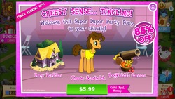 Size: 1334x750 | Tagged: safe, gameloft, screencap, cheese sandwich, pony, g4, advertisement, cheesy sense, costs real money, crack is cheaper, gameloft is trying to murder us, introduction card, iphone