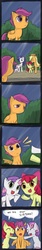 Size: 499x2989 | Tagged: source needed, safe, artist:yubi, apple bloom, applejack, rarity, scootaloo, sweetie belle, earth pony, pegasus, pony, unicorn, g4, ^^, apple bloom's bow, applejack's hat, bow, comic, cowboy hat, cutie mark crusaders, dialogue, eyes closed, female, filly, foal, folded wings, freckles, hair bow, hat, hug, looking at each other, looking at someone, mare, open mouth, open smile, sad, scootalove, siblings, sisters, smiling, speech bubble, spread wings, surprised, wings
