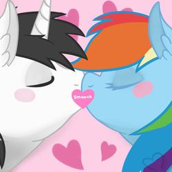 Size: 1280x1280 | Tagged: safe, artist:maranora, rainbow dash, oc, oc:shiron, g4, canon x oc, female, hearts and hooves day, kissing, male, pink, shipping, smooch, straight, valentine's day