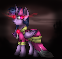 Size: 1016x972 | Tagged: safe, artist:not-ordinary-pony, twilight sparkle, alicorn, pony, g4, canterlot, clothes, coronation dress, corrupted, corrupted twilight sparkle, dress, female, red eyes, solo, sombra eyes, twilight sparkle (alicorn), tyrant sparkle