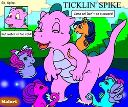 Size: 900x753 | Tagged: safe, artist:malort57, spike, dragon, sea pony, g1, g4, comic, tickling