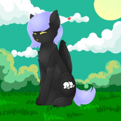 Size: 1000x1000 | Tagged: safe, artist:twinkepaint, oc, oc only, oc:cloudy night, pegasus, pony, chest fluff, cloud, eyes closed, female, mare, sitting, solo, sun, tongue out